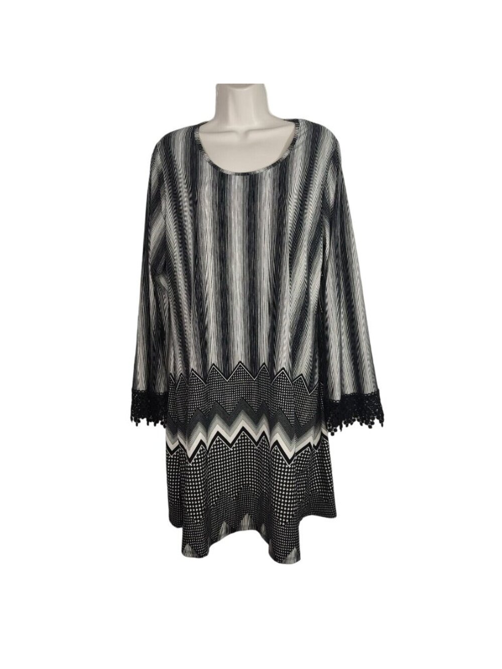 Robert Louis Sheath Dress Women Size L Black White Geometric Long Sleeve NEW